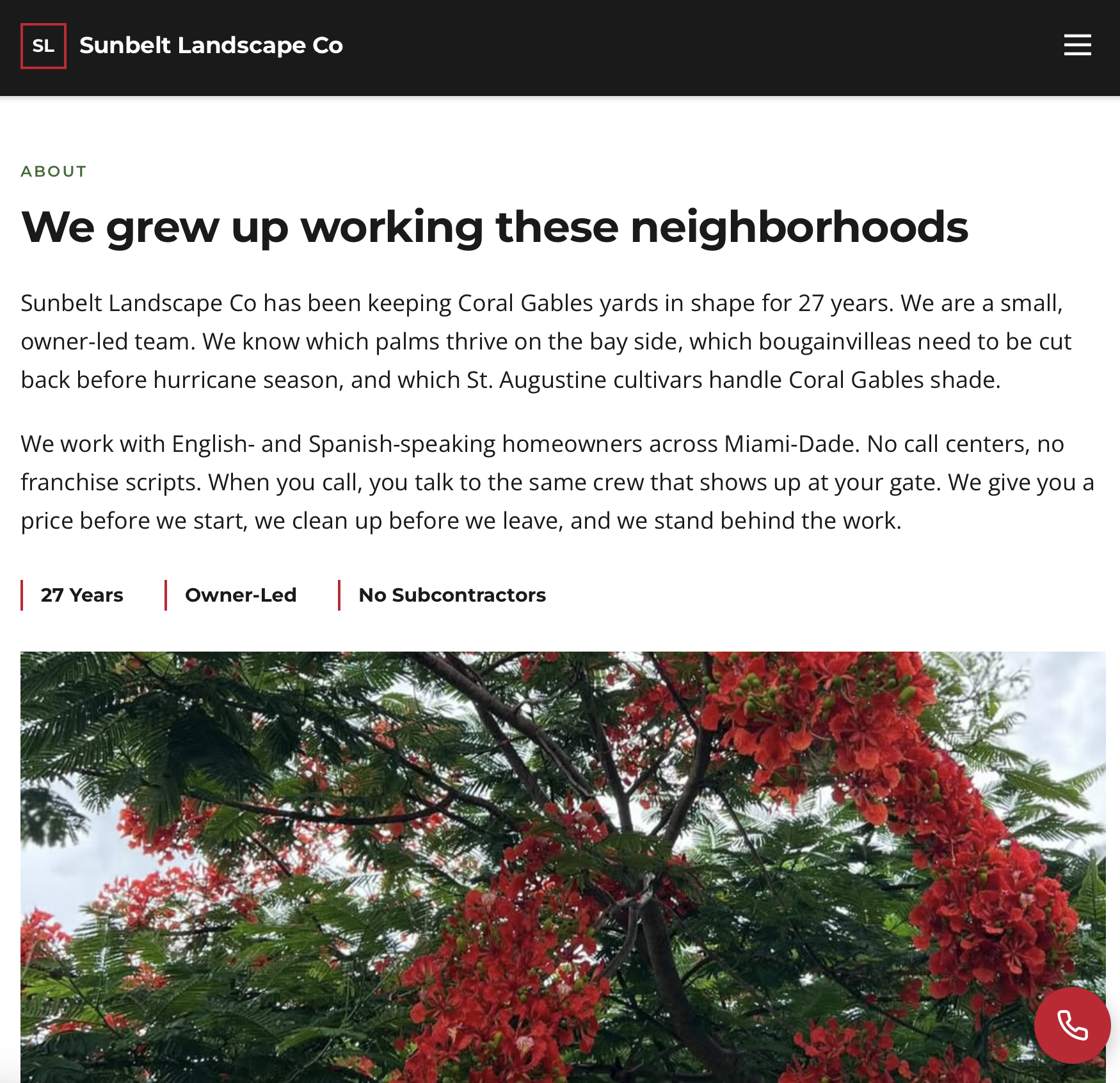 Sample client site preview: Sunbelt Landscape Co
